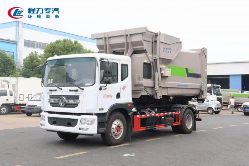  新工艺国六东风多利卡D9勾臂车+移动压缩箱